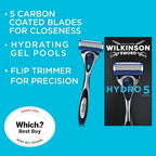 WILKINSON SWORD Hydro 5 Razor for Men - Carbon Coated Blades, Hydrating Gel, Precision Trimmer - 1 Razor, 3 Blades - Damaged Box