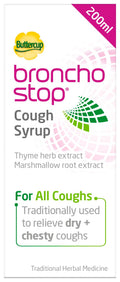 Bronchostop Cough Syrup 200ml - Used for Relief for Dry or Chesty Coughs - with Thyme Herb and Marshmallow Root Extract - Non Drowsy Cough Medicine that Can Be Diluted or Undiluted - BBE 07/2028