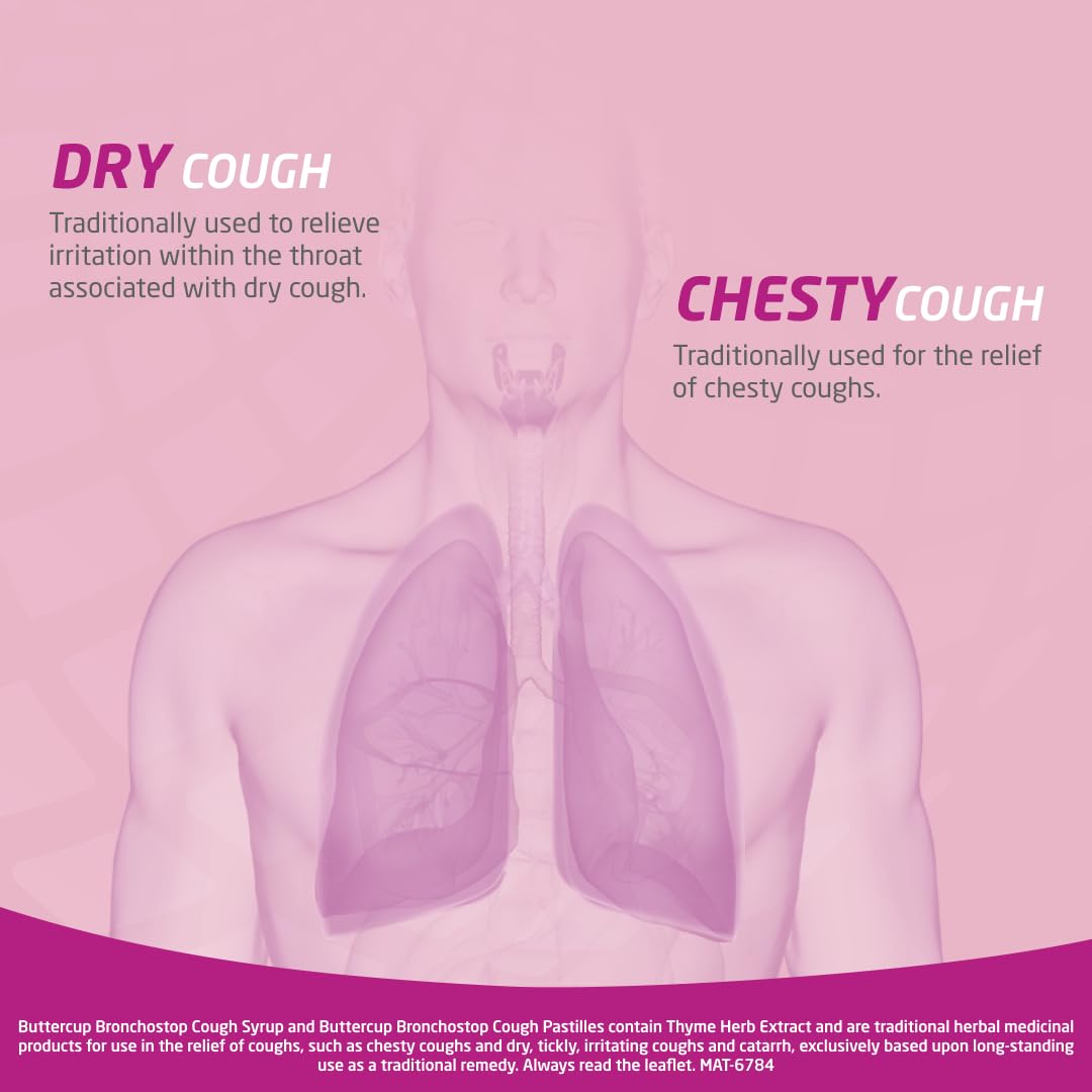 Bronchostop Cough Syrup 200ml - Used for Relief for Dry or Chesty Coughs - with Thyme Herb and Marshmallow Root Extract - Non Drowsy Cough Medicine that Can Be Diluted or Undiluted - BBE 07/2028