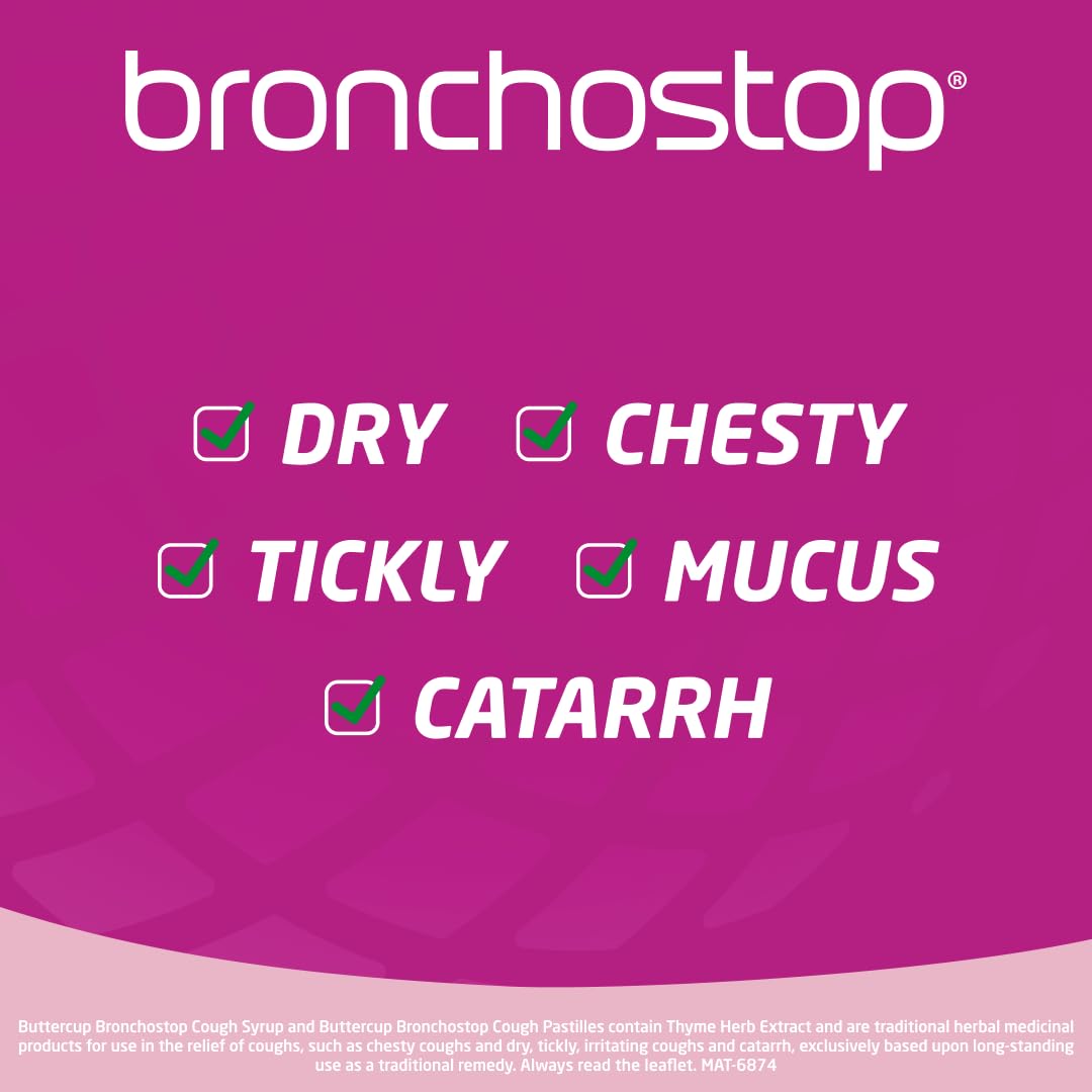 Bronchostop Cough Syrup 200ml - Used for Relief for Dry or Chesty Coughs - with Thyme Herb and Marshmallow Root Extract - Non Drowsy Cough Medicine that Can Be Diluted or Undiluted - BBE 07/2028