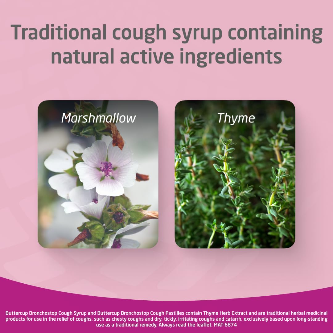 Bronchostop Cough Syrup 200ml - Used for Relief for Dry or Chesty Coughs - with Thyme Herb and Marshmallow Root Extract - Non Drowsy Cough Medicine that Can Be Diluted or Undiluted - BBE 07/2028