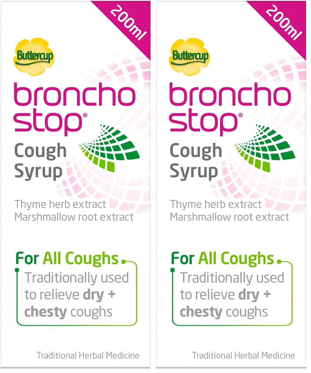 Bronchostop Cough Syrup 200ml - Used for Relief for Dry or Chesty Coughs - with Thyme Herb and Marshmallow Root Extract - Non Drowsy Cough Medicine that Can Be Diluted or Undiluted - BBE 07/2028