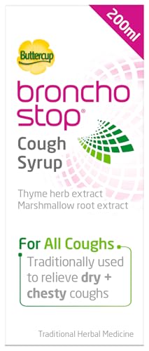 Bronchostop Cough Syrup 200ml - Used for Relief for Dry or Chesty Coughs - with Thyme Herb and Marshmallow Root Extract - Non Drowsy Cough Medicine that Can Be Diluted or Undiluted - BBE 07/2028