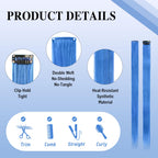Sofeiyan Colored Hair Extensions Straight Hairpiece 22 Inch 10 Pcs Blue Clip in Synthetic Highlights for Women