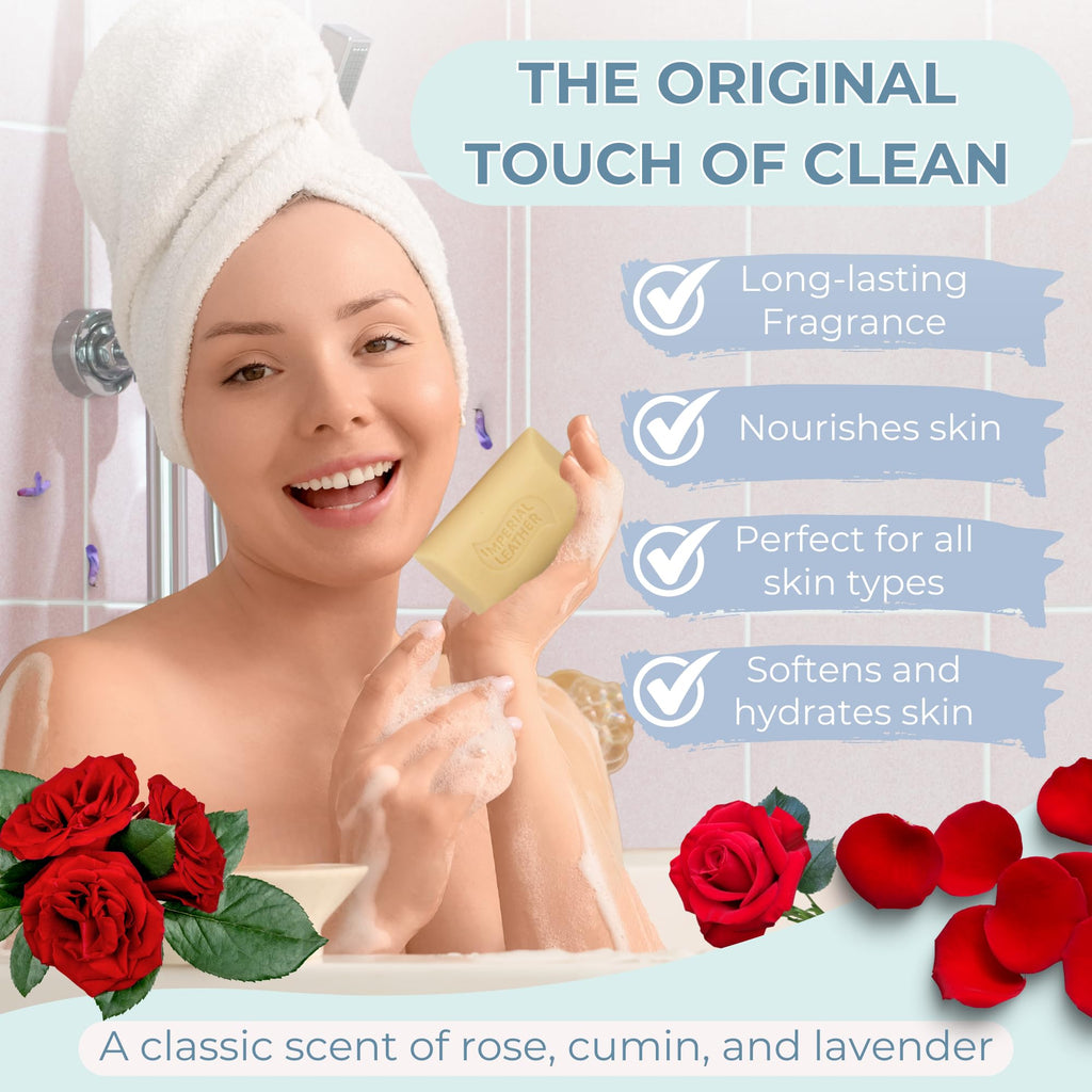 Imperial Leather Original Bar Soap 4 x 90g - Gentle Cleansing Hand & Bath Wash with Travel Soap Dish - Damaged Box
