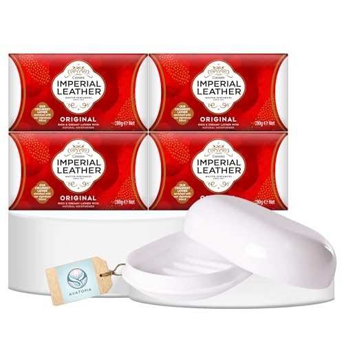 Imperial Leather Original Bar Soap 4 x 90g - Gentle Cleansing Hand & Bath Wash with Travel Soap Dish - Damaged Box