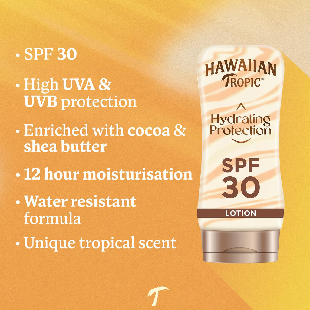 Hawaiian Tropic Hydrating Protection Sunscreen Lotion SPF 30 UVA UVB 12-Hour Moisturising Sun Cream 180ml