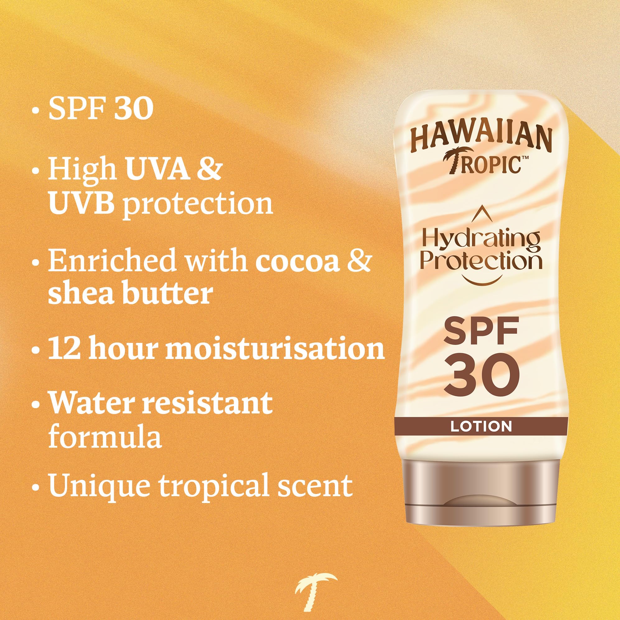 Hawaiian Tropic Hydrating Protection Sunscreen Lotion SPF 30 UVA UVB 12-Hour Moisturising Sun Cream 180ml
