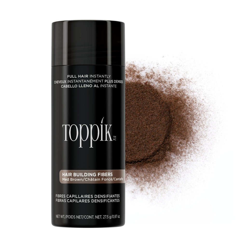 Toppik Hair Building Fibres Powder, Medium Brown, 27.5g Bottle - for A Thicker-looking Hairline, Crown and Beard, Instant Thinning Concealer for Men and Women - Damaged Box