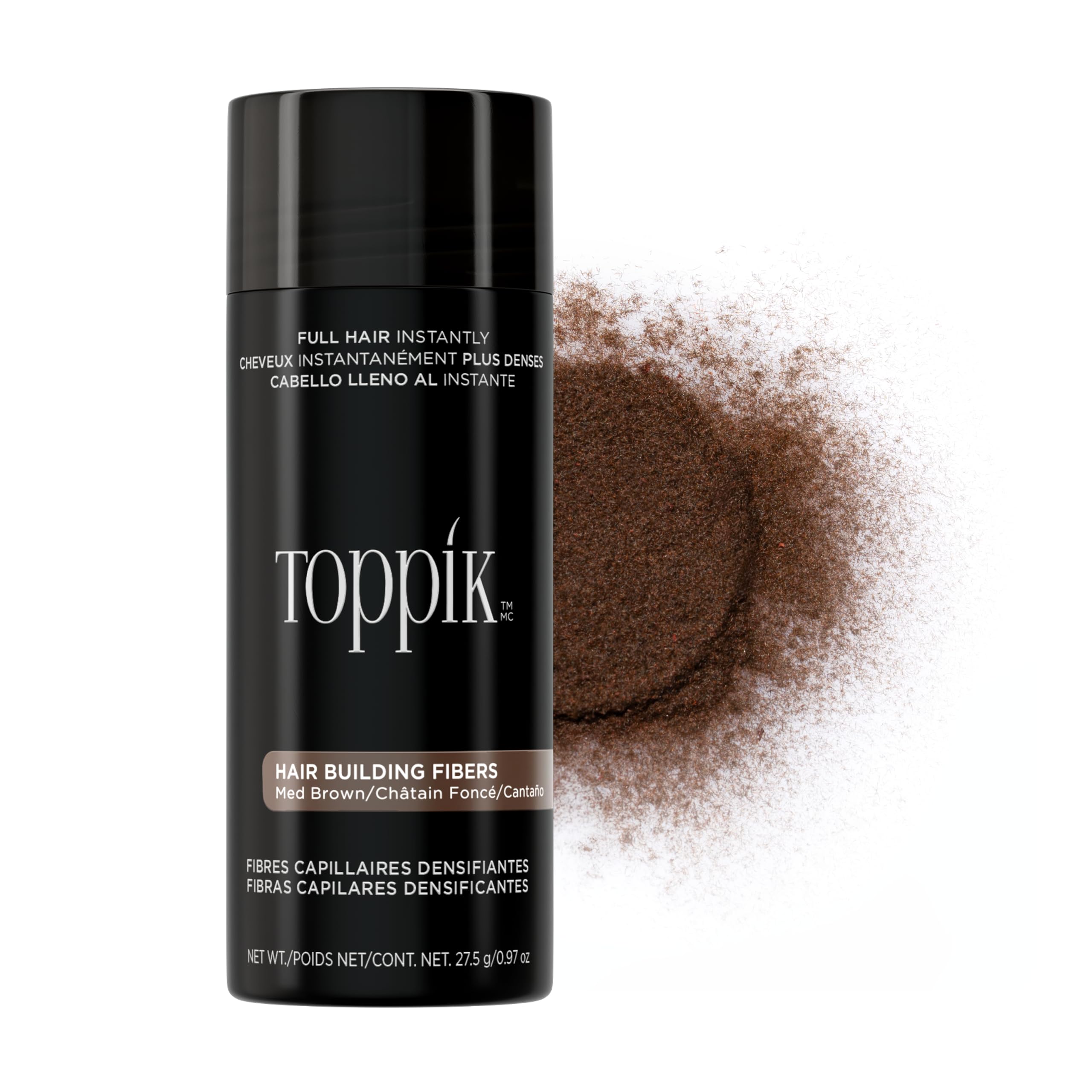 Toppik Hair Building Fibres Powder, Medium Brown, 27.5g Bottle - for A Thicker-looking Hairline, Crown and Beard, Instant Thinning Concealer for Men and Women - Damaged Box