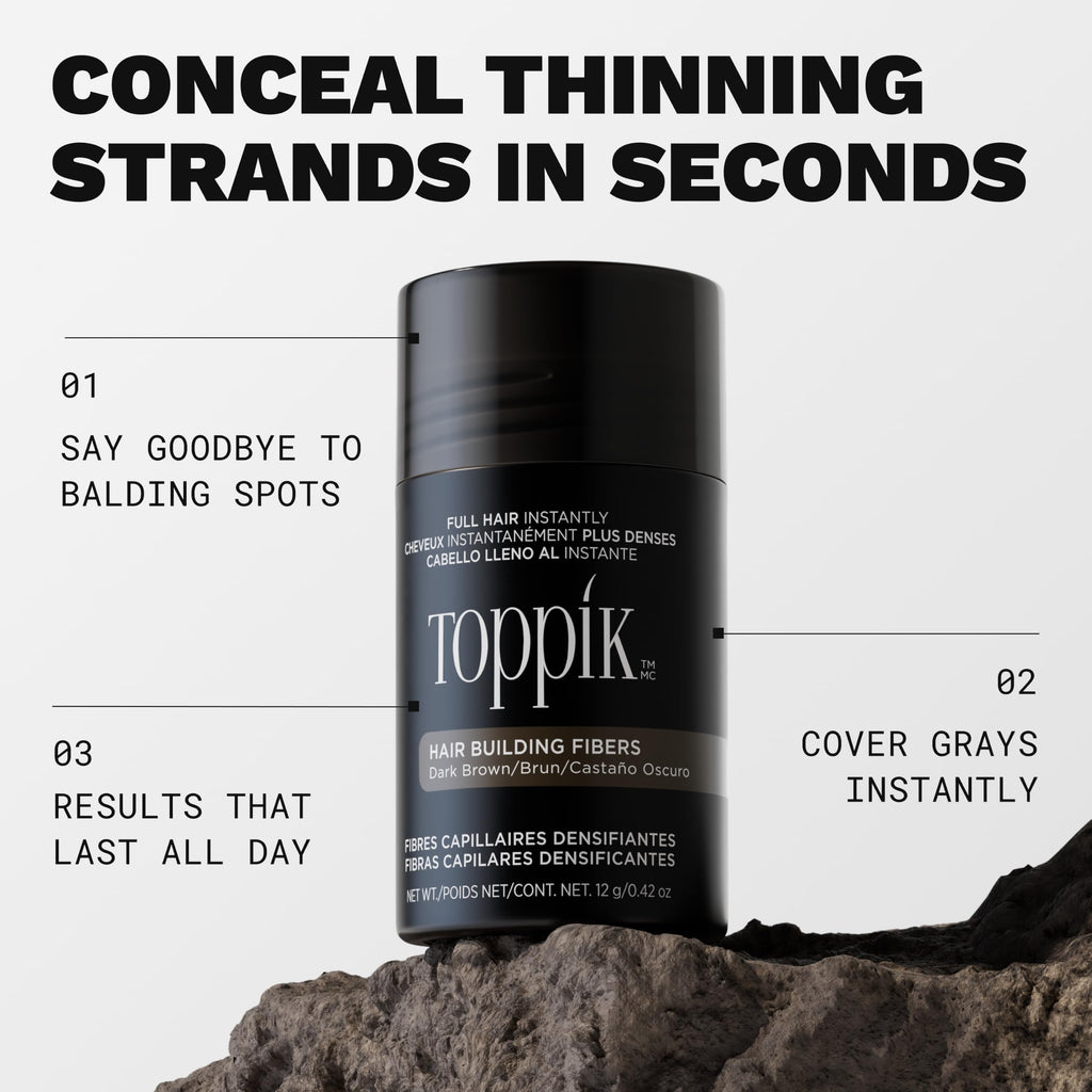 Toppik Hair Building Fibres Powder, Medium Brown, 27.5g Bottle - for A Thicker-looking Hairline, Crown and Beard, Instant Thinning Concealer for Men and Women - Damaged Box