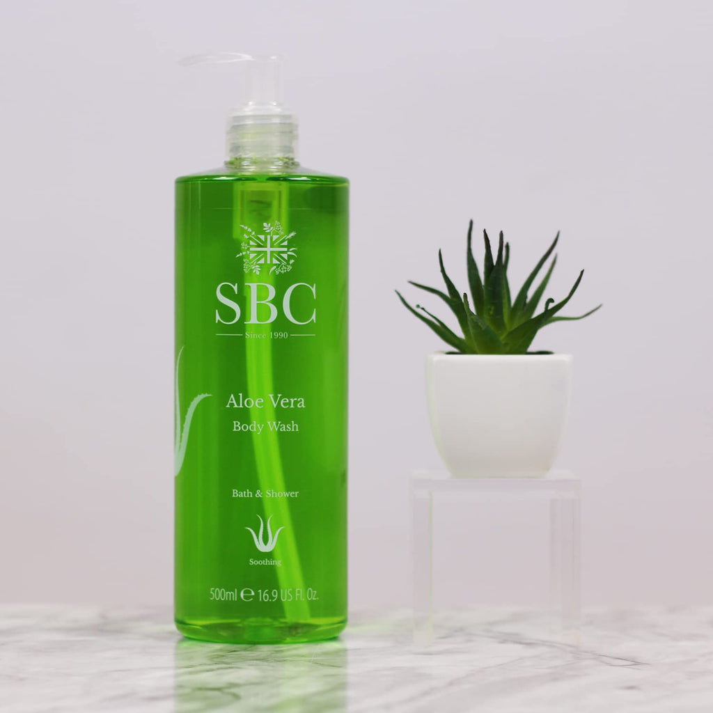 SBC Skincare Aloe Vera Body Wash 500ml - Soothing, Cooling Shower Gel - Hydrating, Family Friendly After Sun Gel