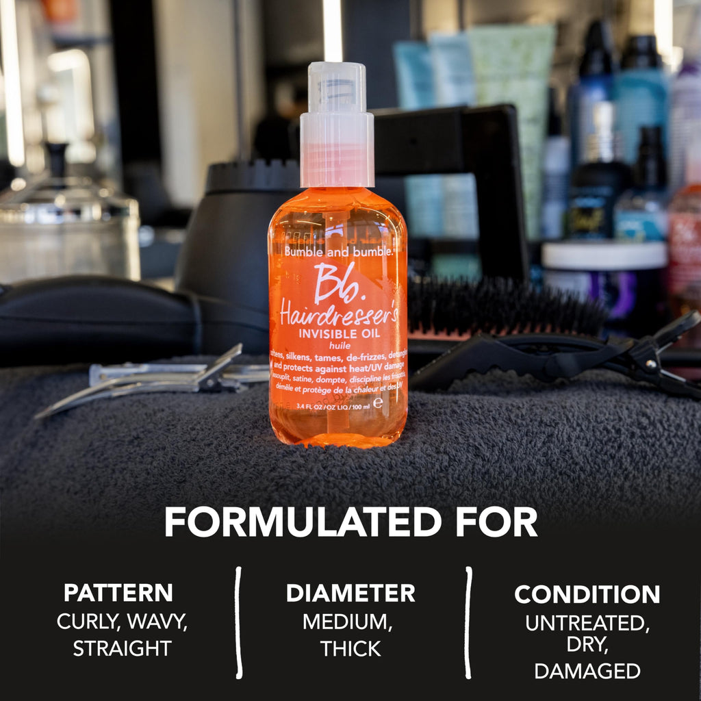 Bumble and bumble. Hairdresser's Invisible Oil Frizz-Reducing Hair Oil | Heat Protection, Frizz Control + Shine | Curly, Wavy, Straight | With Argan, Coconut, + Grapeseed Oil, 100 ml