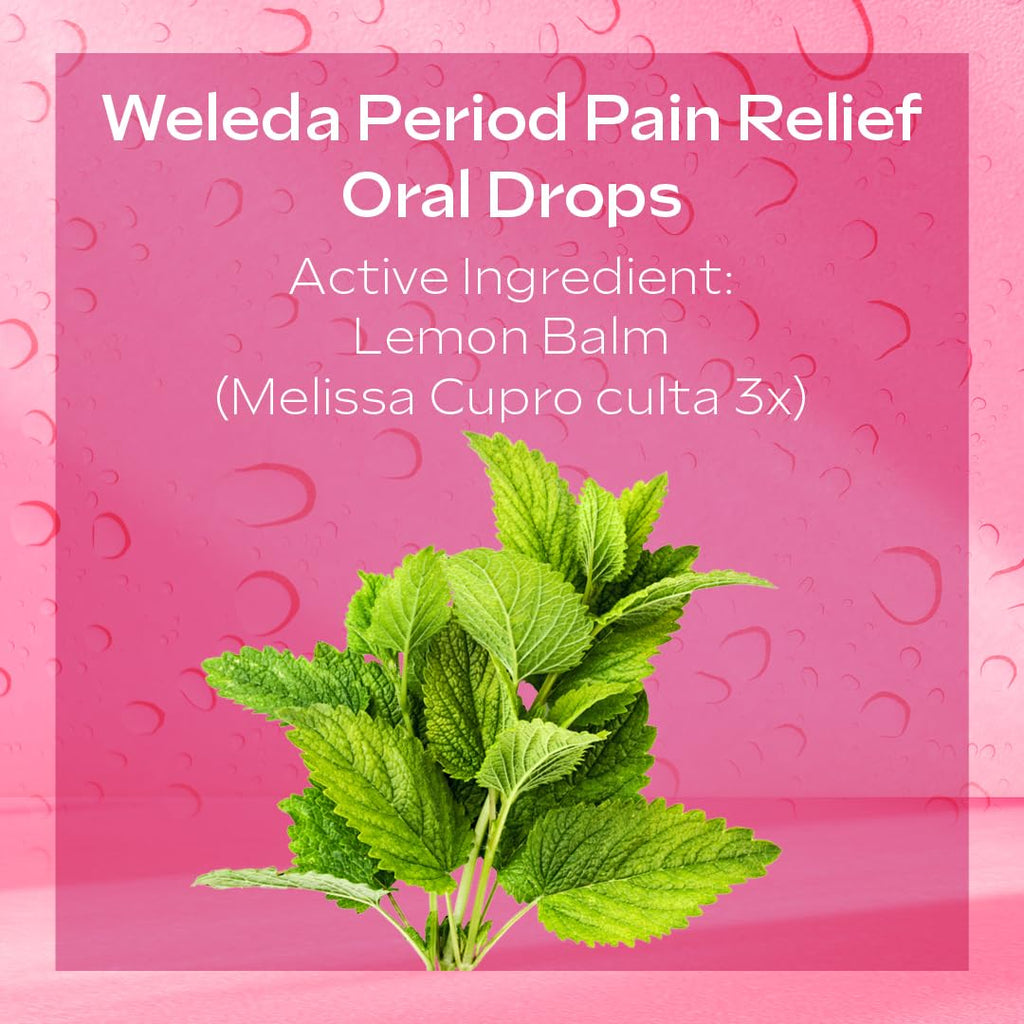 Weleda Period Pain Relief Oral Drops - Menstrual Cramps, Melissa Cupro 3X, Lemon Balm, Homeopathic, Vegan, 25ml - Damaged Box - BBE 09/2028