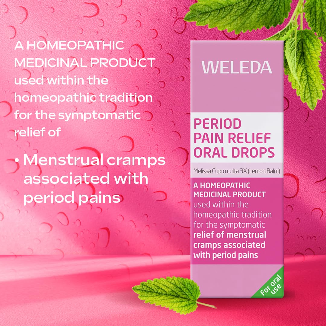 Weleda Period Pain Relief Oral Drops - Menstrual Cramps, Melissa Cupro 3X, Lemon Balm, Homeopathic, Vegan, 25ml - Damaged Box - BBE 09/2028
