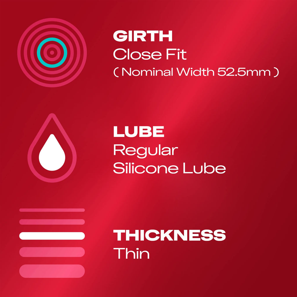 Durex Thin Feel Condoms, Close Fit, 30s, Secure, Tighter, Natural Latex, with Silicone Lube, Easy On Shape - Damaged Box - BBE 12/2027