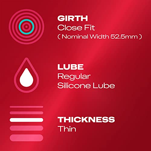 Durex Thin Feel Condoms, Close Fit, 30s, Secure, Tighter, Natural Latex, with Silicone Lube, Easy On Shape - Damaged Box - BBE 12/2027