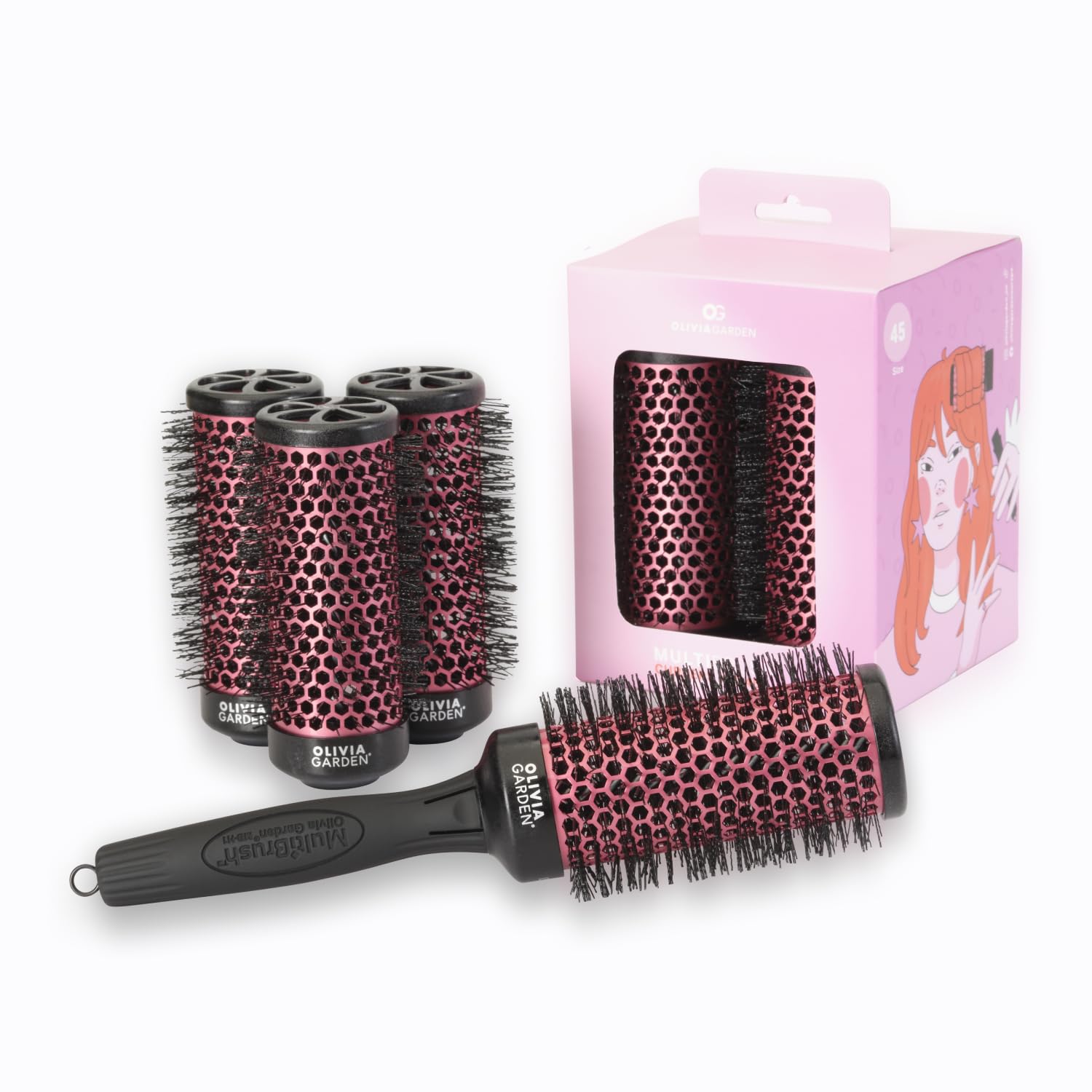 Olivia Garden Multibrush Curlers Kit - Size 45-4 Barrels of the Same Size & 1 Handle - Leave-In Barrels perfect for Curls and Volume - Damaged Box