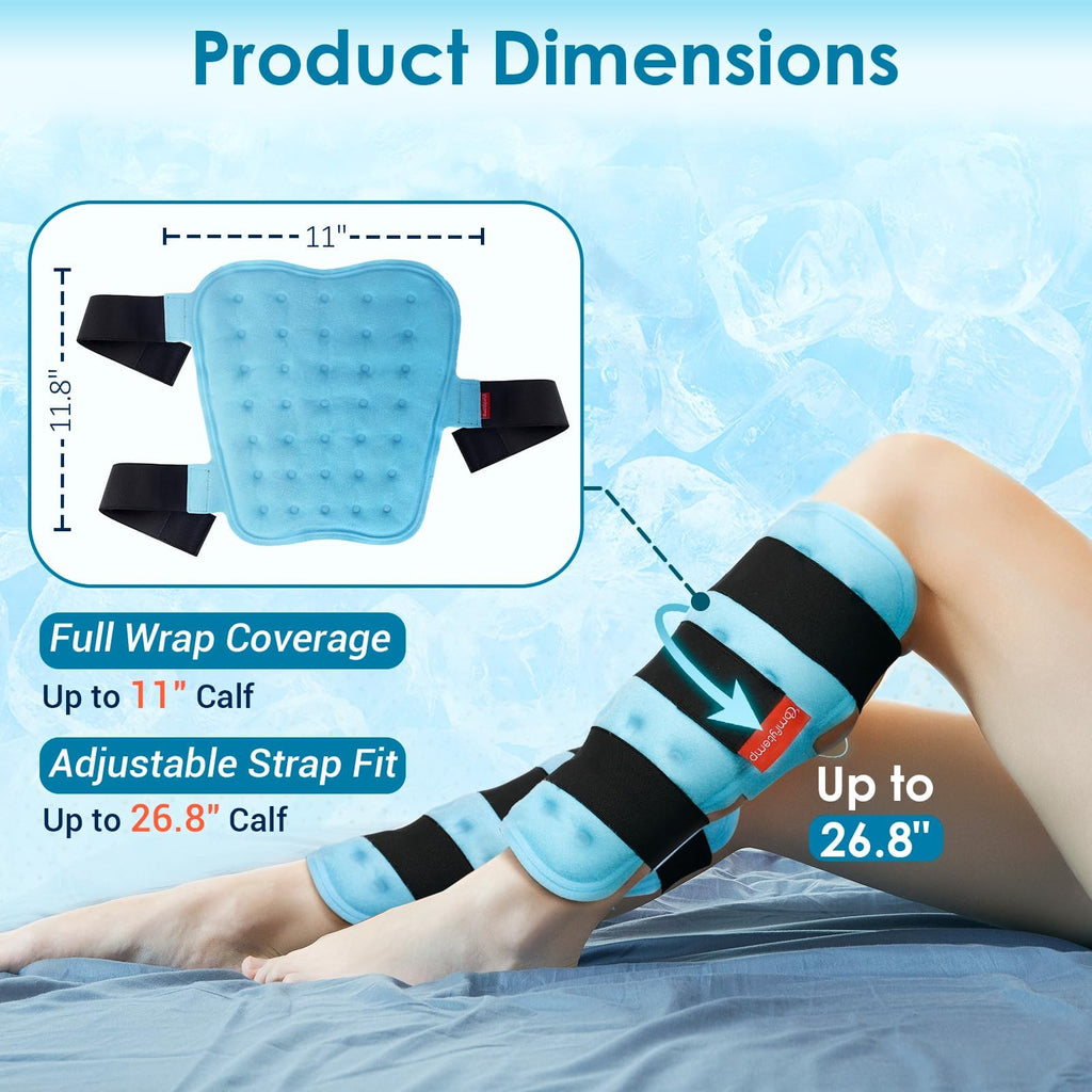 Comfytemp Leg Ice Pack Wrap (2 Packs), Reusable Shin Splints Gel Ice Pack for Injuries, Leg Edema, Swelling, Hot & Cold Compress for Limbs, Calf, Tennis Elbow, Knees, Arm, After Surgery Gift