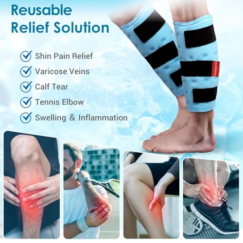 Comfytemp Leg Ice Pack Wrap (2 Packs), Reusable Shin Splints Gel Ice Pack for Injuries, Leg Edema, Swelling, Hot & Cold Compress for Limbs, Calf, Tennis Elbow, Knees, Arm, After Surgery Gift