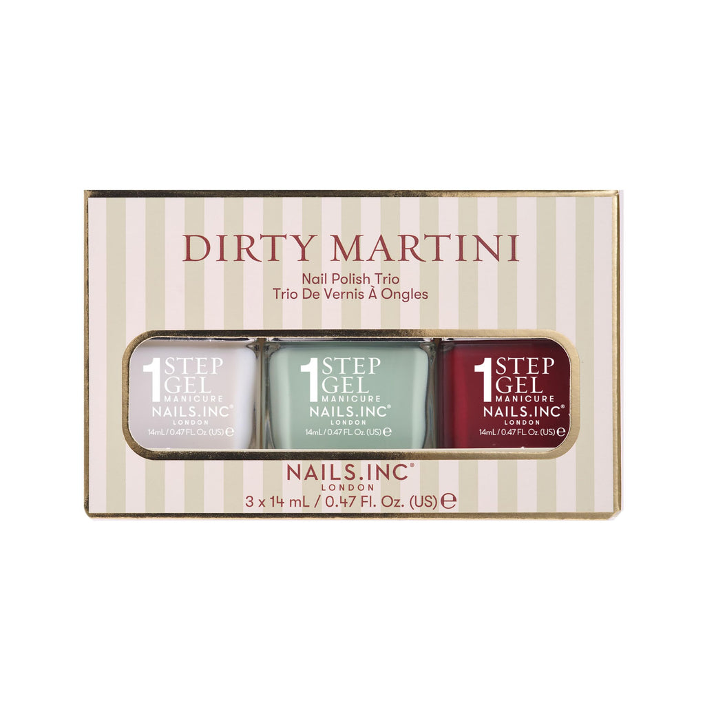 Nails Inc It's Topless Dirty Martini Gel-Like Nail Polish Trio - 3 Piece Set, Base Coat, Colour, Top Coat - Damaged Box