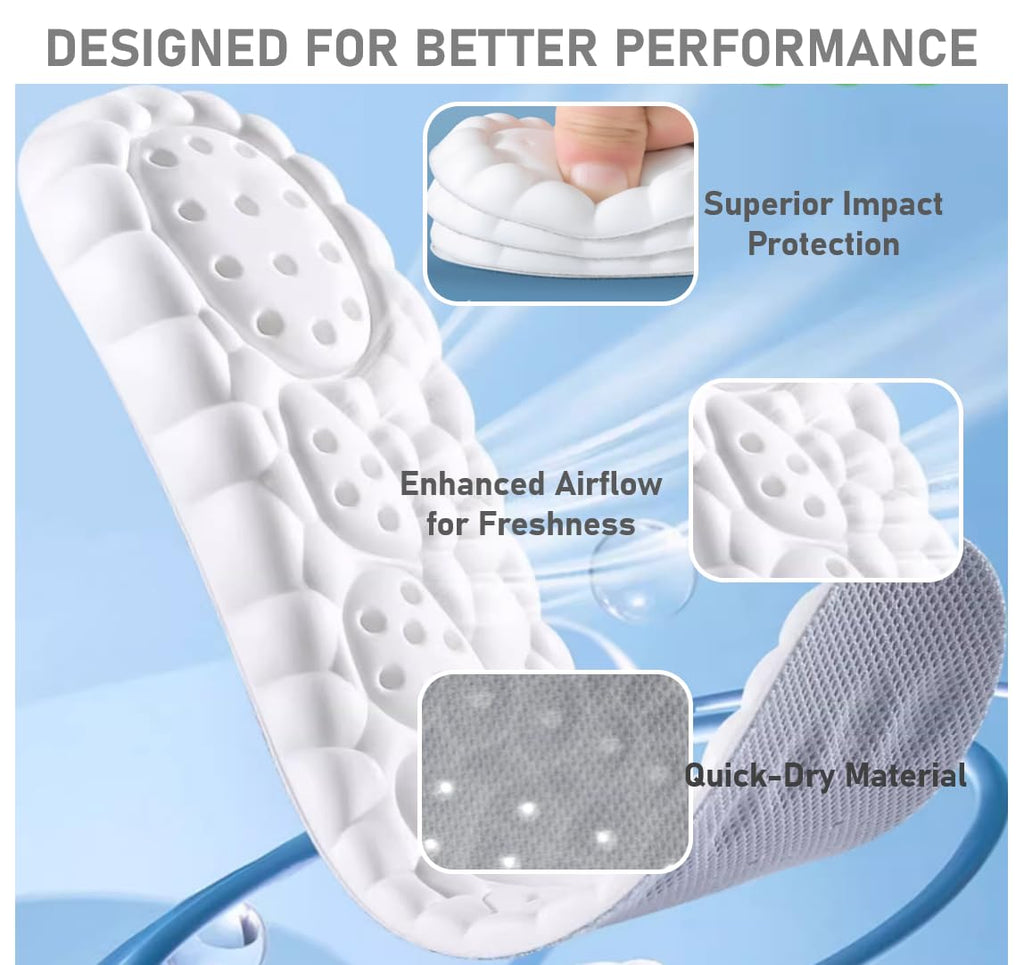 VivoFoot Memory Foam Insoles - Anti-Fatigue Pain Relief Shoe Inserts - Cloud Sole Pads - UK 4-6.5 Grey - Trim to Fit - Damaged Box