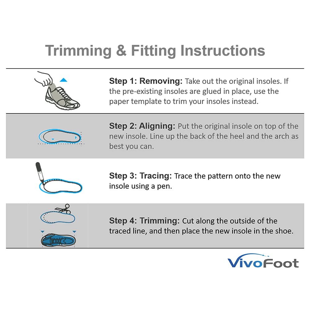VivoFoot Memory Foam Insoles - Anti-Fatigue Pain Relief Shoe Inserts - Cloud Sole Pads - UK 4-6.5 Grey - Trim to Fit - Damaged Box