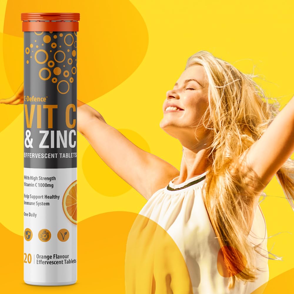 Vitamin C 1000mg & Zinc 15mg Orange Flavour Effervescent Tablets - High Strength Tablets for a Healthy Immune System (4 Tubes)