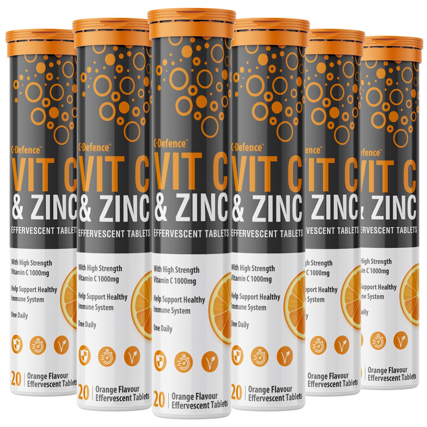 Vitamin C 1000mg & Zinc 15mg Orange Flavour Effervescent Tablets - High Strength Tablets for a Healthy Immune System (4 Tubes)