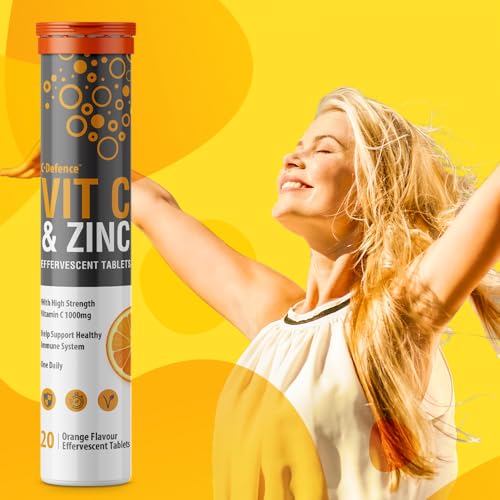 Vitamin C 1000mg & Zinc 15mg Orange Flavour Effervescent Tablets - High Strength Tablets for a Healthy Immune System (4 Tubes)