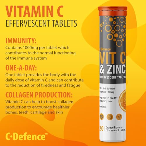 Vitamin C 1000mg & Zinc 15mg Orange Flavour Effervescent Tablets - High Strength Tablets for a Healthy Immune System (4 Tubes)