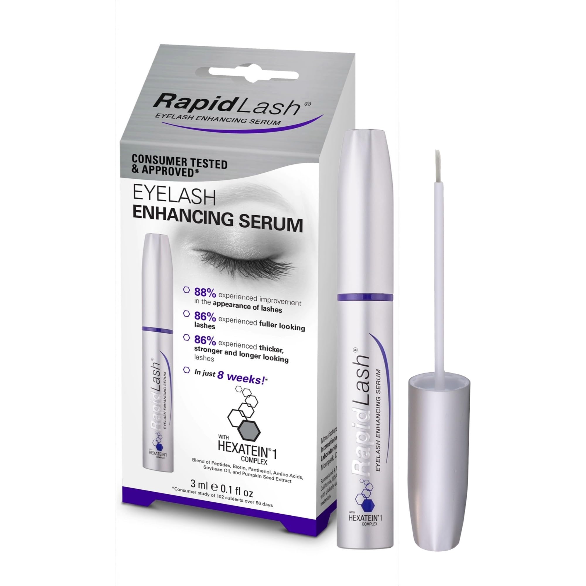 RapidLash Eyelash Enhancing Growth Serum for Longer, Thicker Lashes, 3 ml (Pack of 1) - Damaged Box