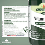 Natures Aid Vitamin K2 100mcg with D3 - MenaQ7 Bone Health, Calcium Absorption, Muscle Function - 30 Vegan Capsules - BBE 06/2027