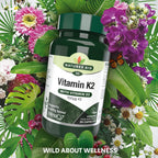 Natures Aid Vitamin K2 100mcg with D3 - MenaQ7 Bone Health, Calcium Absorption, Muscle Function - 30 Vegan Capsules - BBE 06/2027