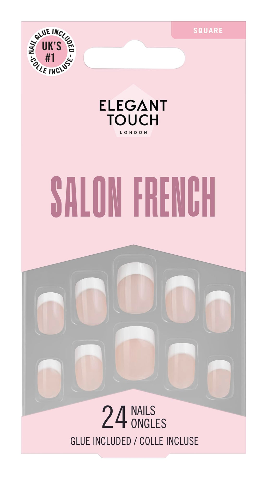 Elegant Touch French False Nails 126 - Medium Length, Square Shape, 24 Pack