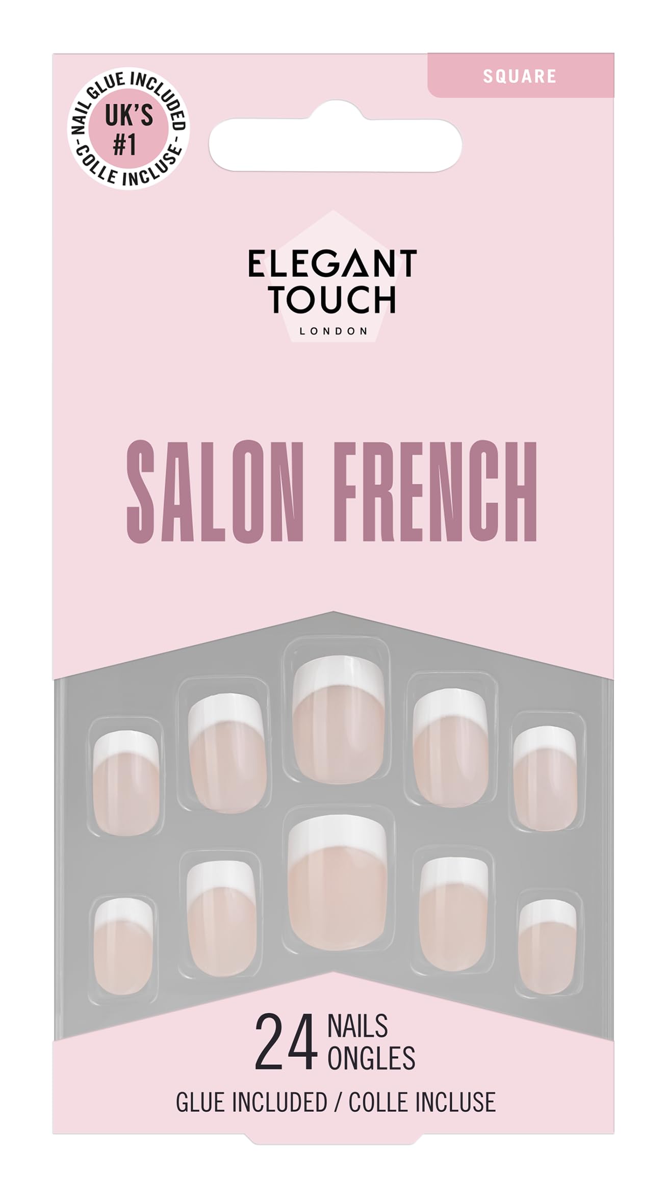 Elegant Touch French False Nails 126 - Medium Length, Square Shape, 24 Pack