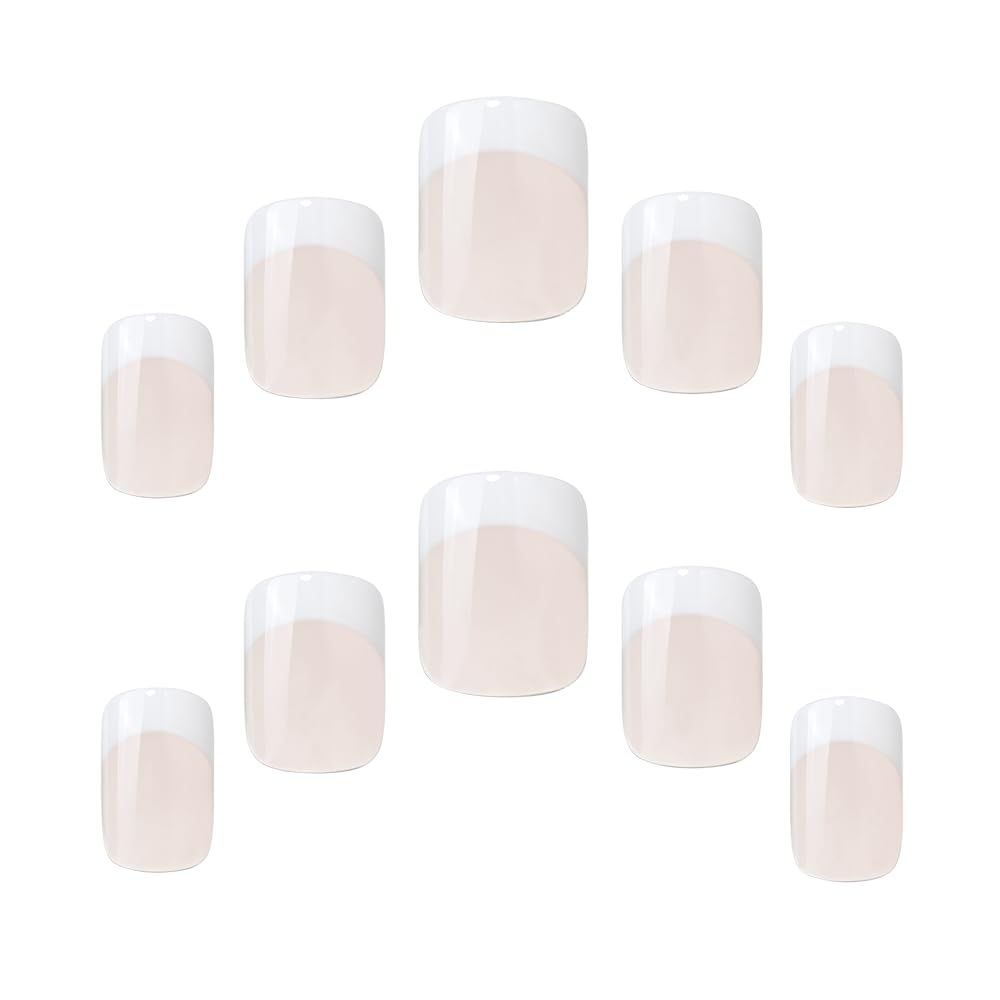 Elegant Touch French False Nails 126 - Medium Length, Square Shape, 24 Pack