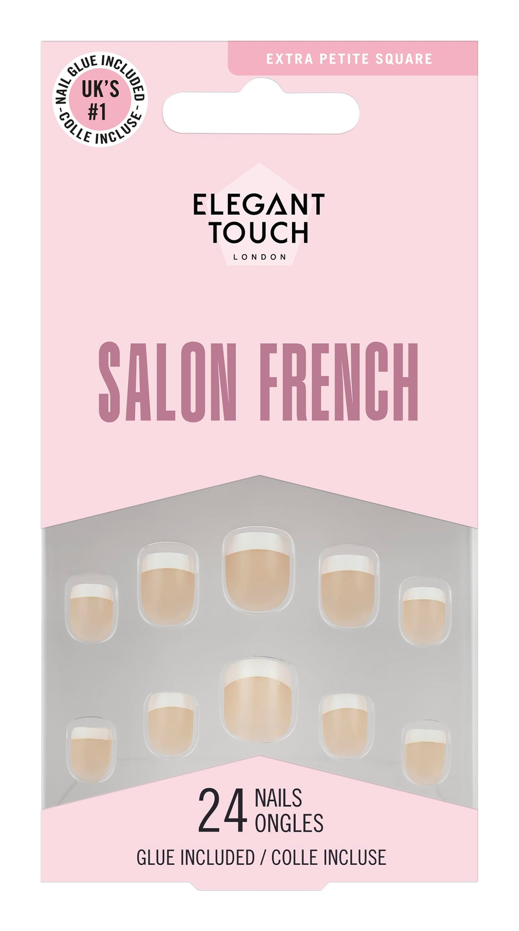 Elegant Touch French False Nails 126 - Medium Length, Square Shape, 24 Pack