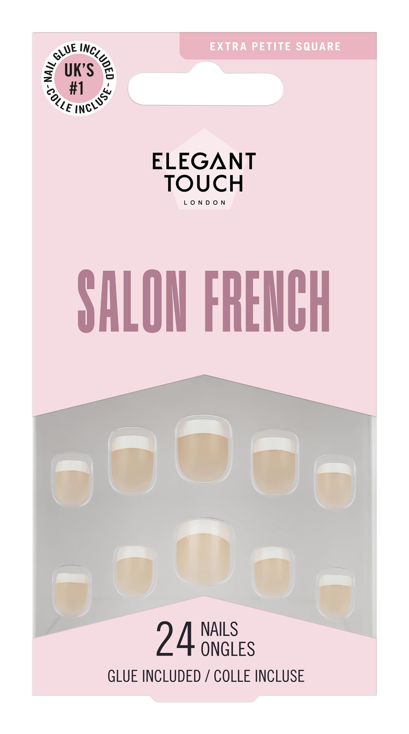 Elegant Touch French False Nails 126 - Medium Length, Square Shape, 24 Pack