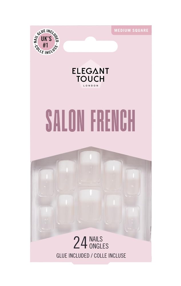 Elegant Touch French False Nails 126 - Medium Length, Square Shape, 24 Pack