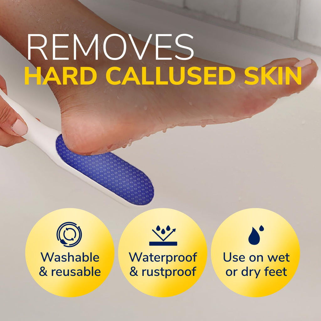 Dr. Scholl's Nano Glass Foot File - Immediately Removes Hard Skin on Wet or Dry Feet, Waterproof & Rustproof, Gentle Dead Skin and Callus Remover, Pedicure Foot Scrubber for Shower, Soft-Grip Handle - Damaged Box