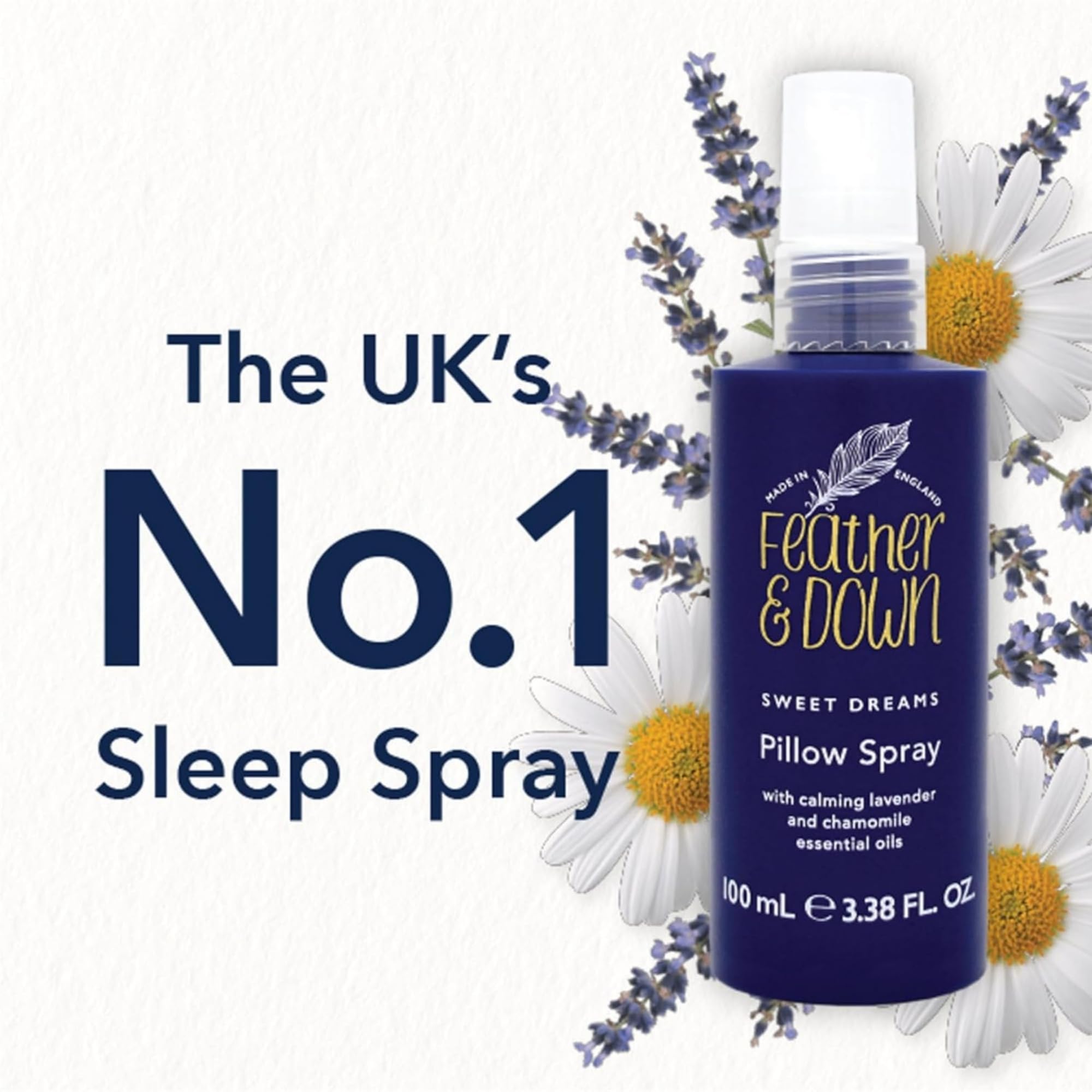 Feather & Down Lavender Pillow Spray 100 ml - Sleep Spray with Calming Chamomile Essential Oils for Relaxation
