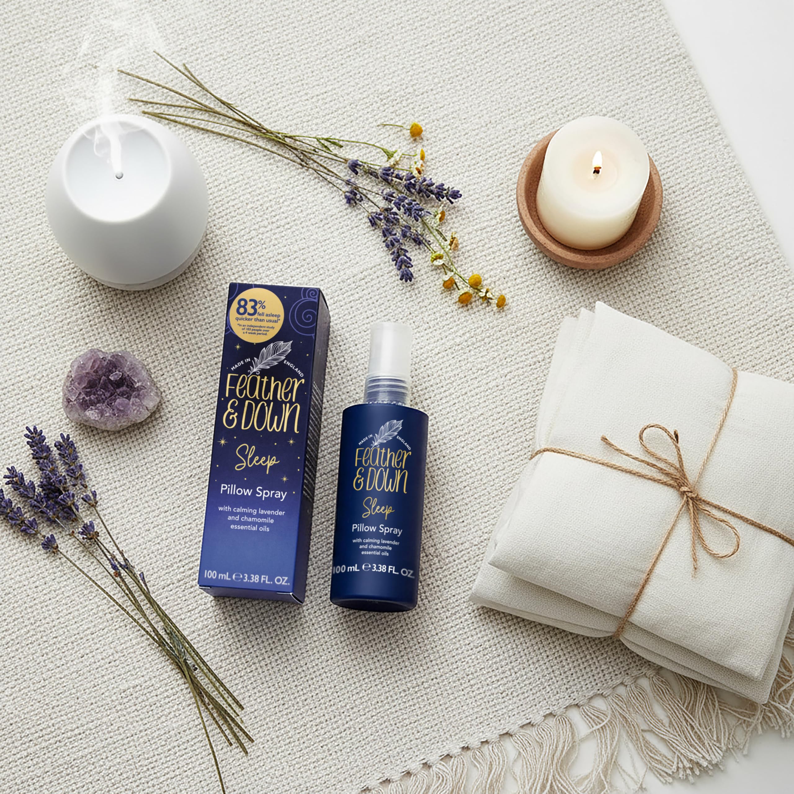 Feather & Down Lavender Pillow Spray 100 ml - Sleep Spray with Calming Chamomile Essential Oils for Relaxation