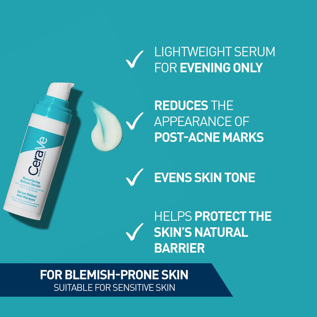 CeraVe Resurfacing Retinol Serum with Ceramides & Niacinamide for Blemish-Prone Skin 30ml, 3 Essential Ceramides, Dermatological Skincare, Hyaluronic Acid - Damaged Box