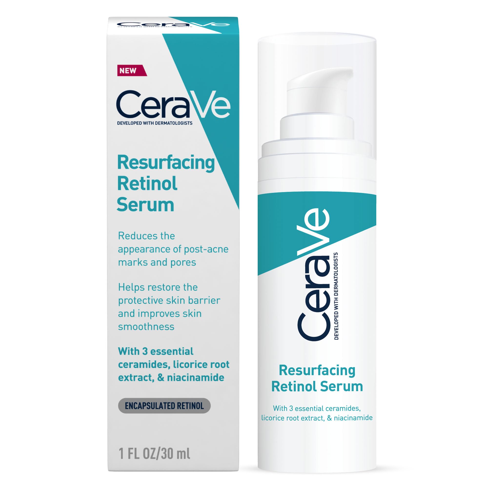 CeraVe Resurfacing Retinol Serum with Ceramides & Niacinamide for Blemish-Prone Skin 30ml, 3 Essential Ceramides, Dermatological Skincare, Hyaluronic Acid - Damaged Box