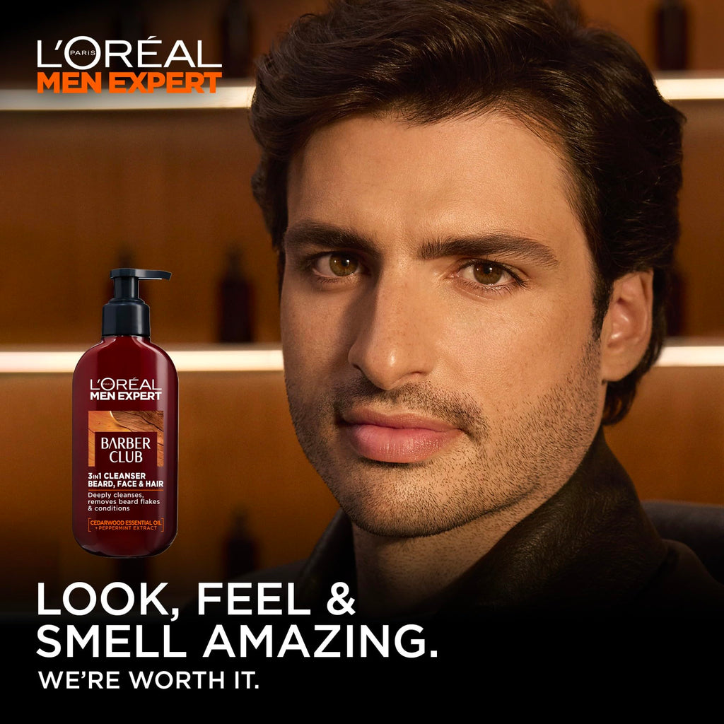 L'Oreal Paris Men Expert Barber Club 3-in-1 Beard, Face & Hair Wash 200ml - Cedarwood Essential Oil Cleanser