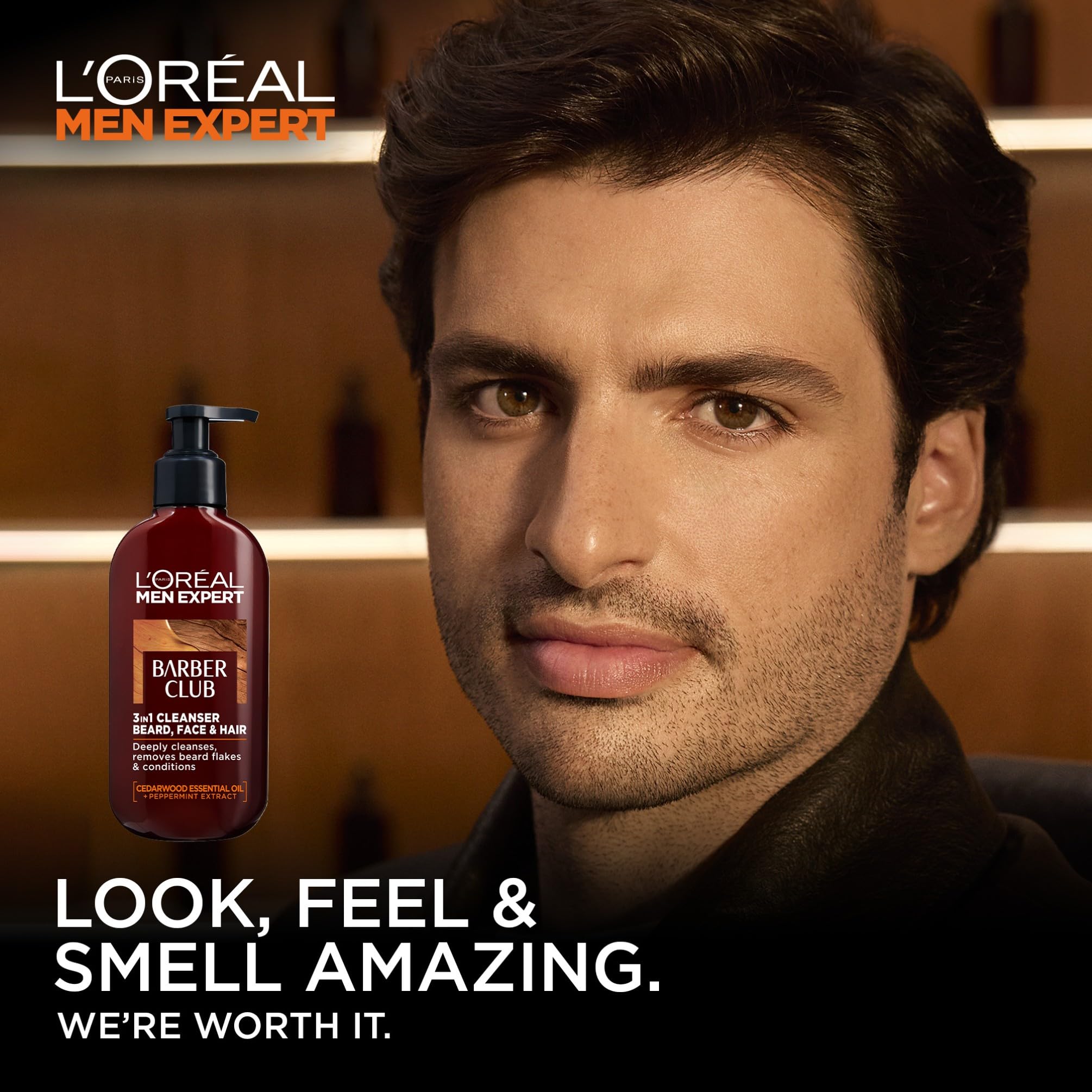 L'Oreal Paris Men Expert Barber Club 3-in-1 Beard, Face & Hair Wash 200ml - Cedarwood Essential Oil Cleanser