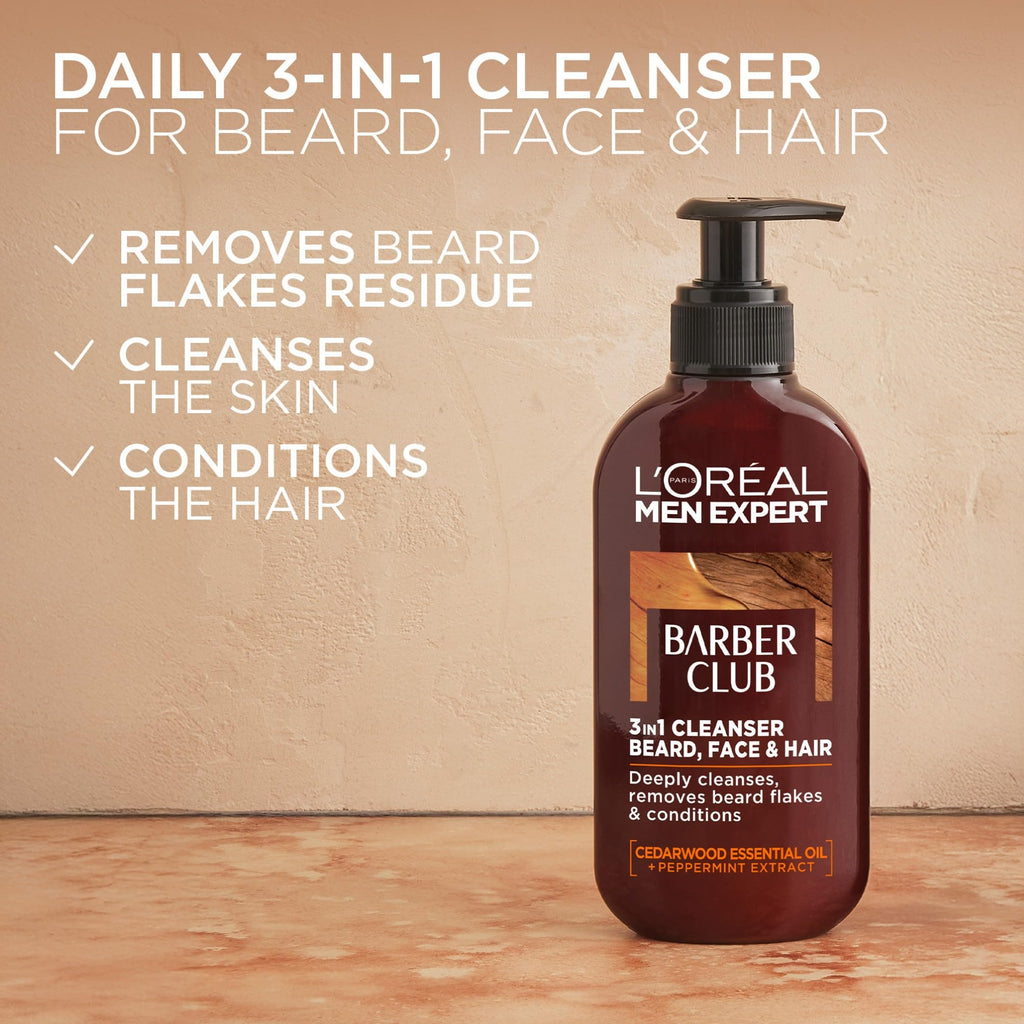 L'Oreal Paris Men Expert Barber Club 3-in-1 Beard, Face & Hair Wash 200ml - Cedarwood Essential Oil Cleanser