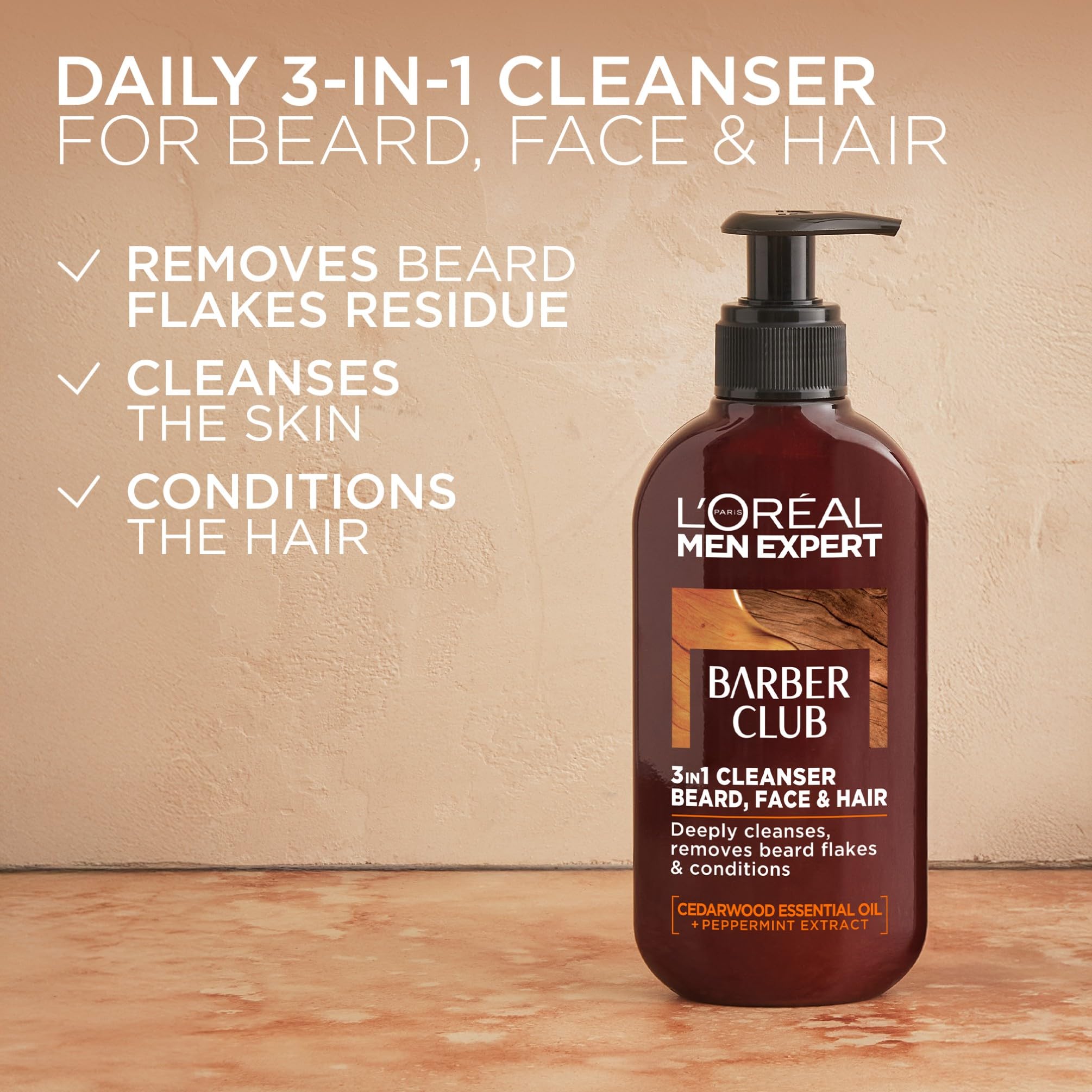 L'Oreal Paris Men Expert Barber Club 3-in-1 Beard, Face & Hair Wash 200ml - Cedarwood Essential Oil Cleanser