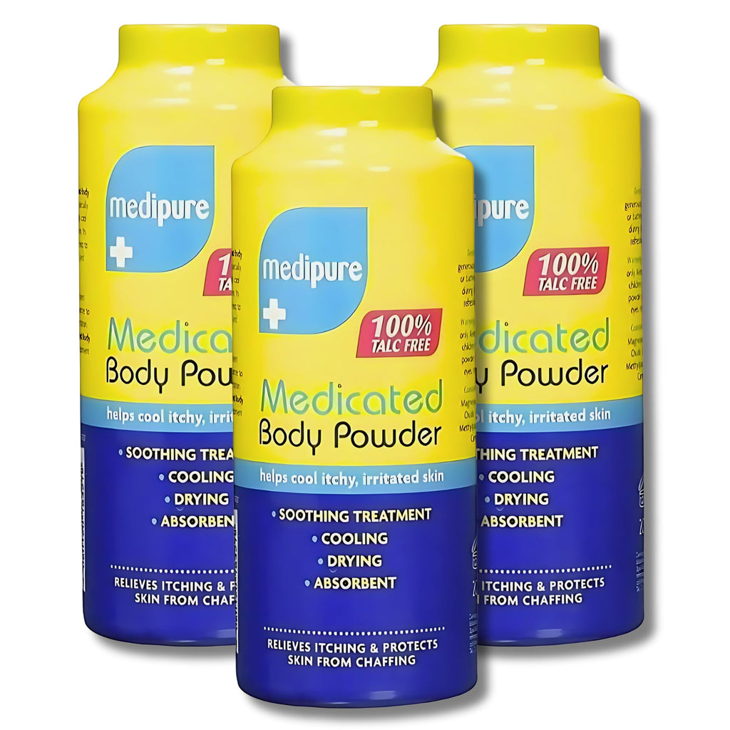 Medipure Medicated Body and Baby Powder - 3 Pack, Talc-Free Skin Protection, Soothing Relief for Sensitive Skin